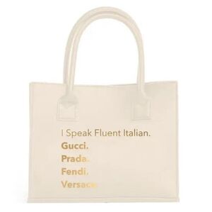 Ivory Statement Tote Bag with Gold Text